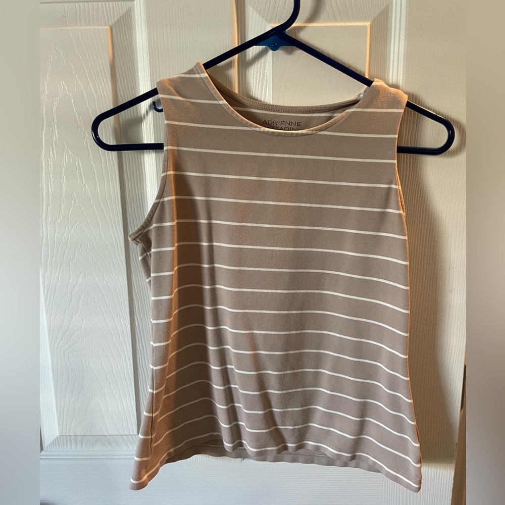 Adrienne Vittadini Beige and White Striped Blouse